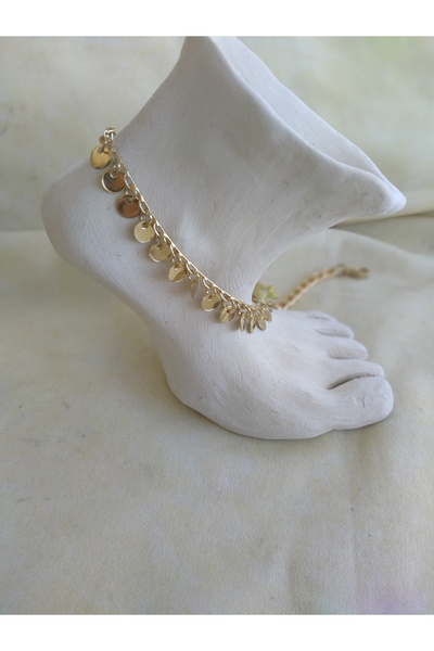 Hippybutik Gold Kaplama İnce pullu Saçaklı Halhal