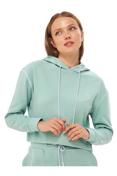QMARI Hanorac oversize cu glugă pentru femei Mint Karyoka | Salonic moale | Logo Q alb brodat