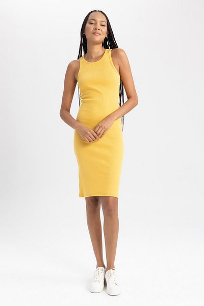 DeFacto Bodycon Bodycon Halter γιακάς με ραβδώσεις Αμάνικο Midi φόρεμα B0657axns