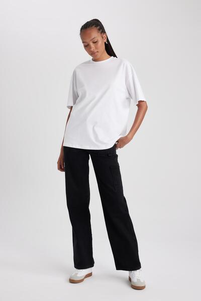 DeFacto 90s Wide Leg Yüksek Bel Geniş Paça Uzun 100 Pamuk Jean Pantolon A7001ax23au