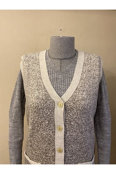 TEK Patterned Knitwear Double Color Young Mother Vest / Stone