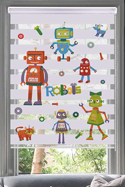 Lotus Robot Desenli Zebra Stor Perde- Brillant- Çocuk Odası -Anasınıfı- Bebek...