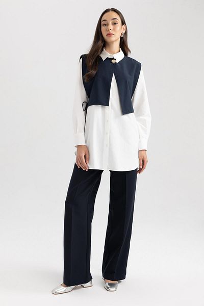 DeFacto Regular Fit Shirt Collar Poplin Long Sleeve Tunic