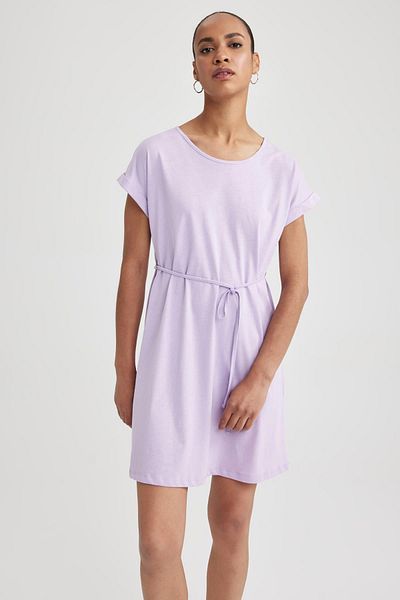 DeFacto A-Linien-Kleid mit Rundhalsausschnitt und kurzen Ärmeln aus 100 % Baumwolle