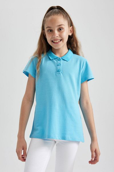 DeFacto Rotes Polo-Schul-T-Shirt für Mädchen – Baumwolle, kurze Ärmel