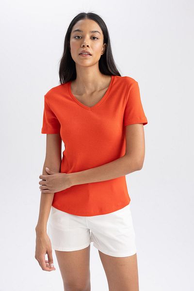 DeFacto Slim Fit Slim Fit Tričko s krátkým rukávem B0647axns