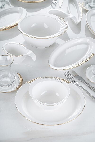 ACAR Sherry 37 Parça 6 Kişilik Porselen Kahvaltı Takımı