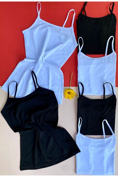 VicTroy Oval Collar 4-Piece String Strap Cotton Undershirt (BLACK AND WHITE)