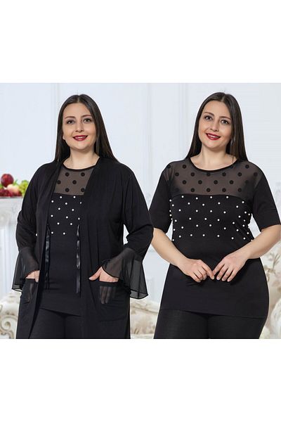 JENİKA Women's Large Size 3-Piece Pajamas Set with Dressing Gowns