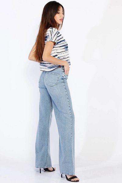 Livik Lavender Snow Wash Super High Waist Wide Leg Jeans Lycra Φαρδύ τζιν παντελόνι