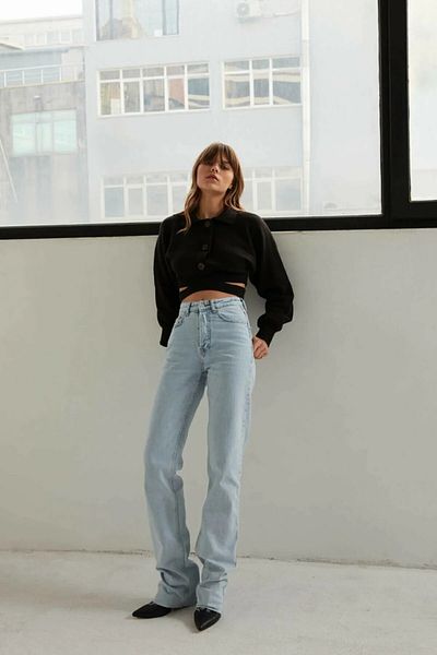 Livik Lavender Snow Wash Super High Waist Wide Leg Jeans Lycra Φαρδύ τζιν παντελόνι