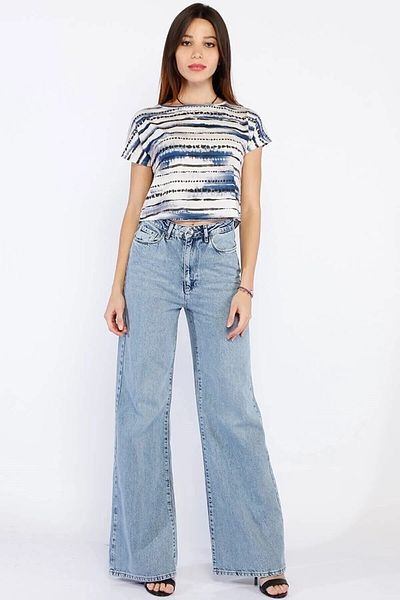 Livik Lavender Snow Wash Super High Waist Wide Leg Jeans Lycra Φαρδύ τζιν παντελόνι