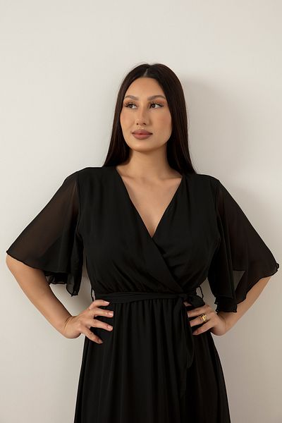 PULLIMM Double-breasted Collar Belted Chiffon Dress 22-254