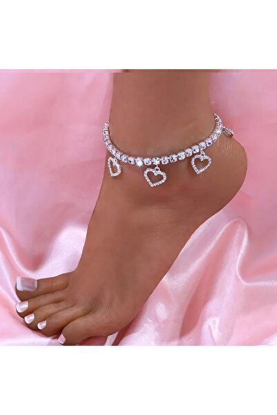 Flaner Paris Aksesuar خلخال حجر القلب الصغير من Waterway باللون الفضي