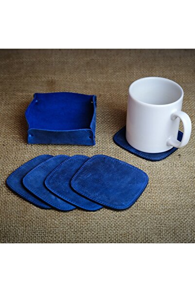 Modica Mavi 5’li Bardak Altlığı, Deri Bardak Altlığı, Ofis Aksesuarı, Masa Ak...