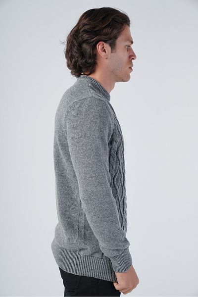 Trist Star Gray Men's Hair Braided Run Crew Neck Knitwear Wool Sweater