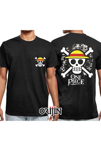 Orijin Tekstil Μπλουζάκι One Piece Flag Unisex εμπρός πίσω με στάμπα μαύρο
