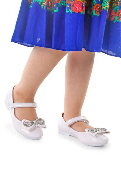 Almues Balerini din piele lacuita pentru fete - Papion cu piatra si velcro Model 254