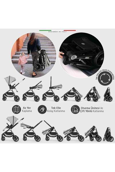 Elele Lula Çift Yönlü Bebek Arabası Gri-Siyah