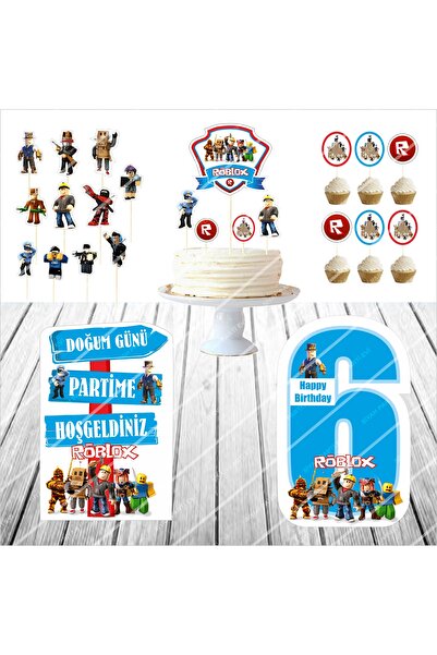 SİYAH PARTİ EVİ Roblox 6 Yaş Doğum Günü Maketi / Pasta Süsü Seti