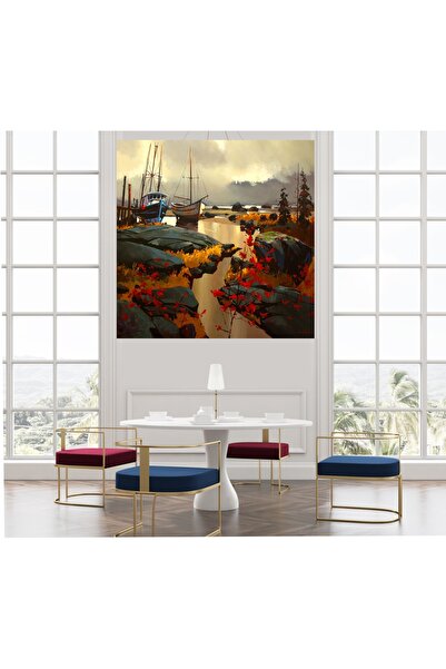 HDART Soyut Modern Dekoratif Yelken Tekne Manzara Deniz Kanvas Tablo Tablosu