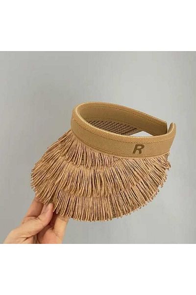 BTL STORE Summer Women's Tasseled Straw Visor Tennis Hat UV Protected