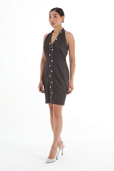 Balizza BLZ-Front Full Zipped Rhinestone Design Sleeveless Evening Dress