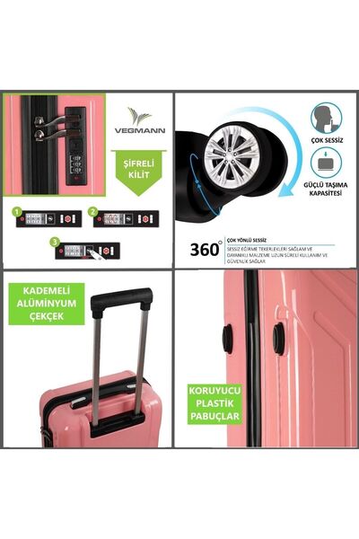 Bambus Home Vegmann Vela Kırılmaz Dayanıklı 3'lü Valiz Seti & Bavul Seti