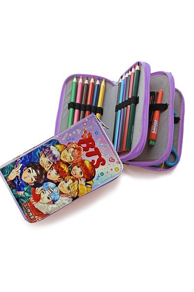 Limmy Μολυβοθήκη Bts Purple Organizer Θήκη στυλό Vegan Δερμάτινη θήκη για στυλό τριών θέσεων
