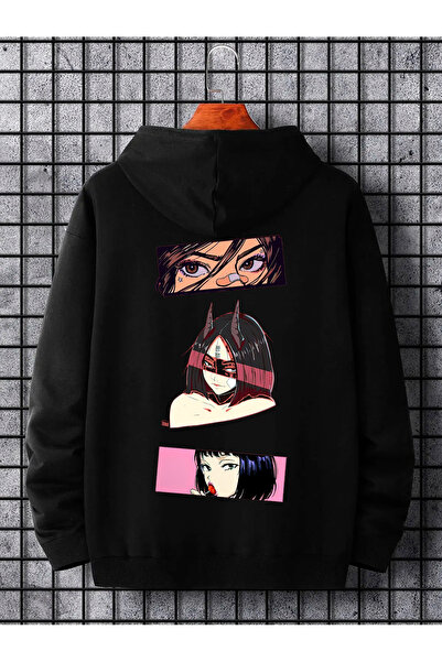 Adrift Hanorac cu glugă oversize, unisex, pentru femei/bărbați, negru, cu imp...