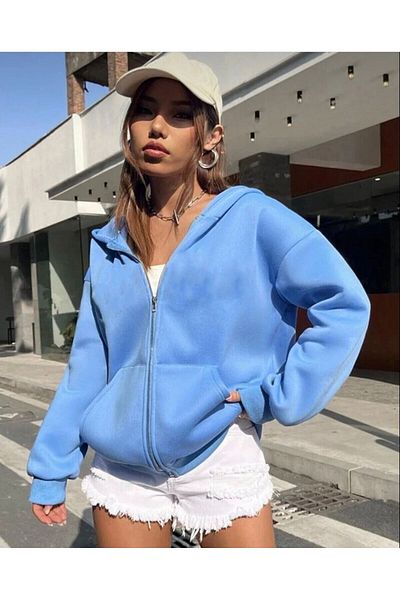 AFROGİYİM Cardigan simplu oversize cu fermoar pentru femei