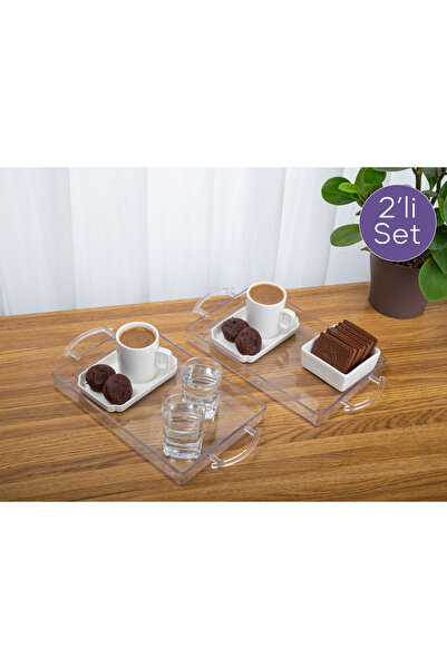 MİLANO HOME Pleksiglas 2 adet Seffaf Dekoratif Sunum Tepsisi Şeffaf Tepsi Gol...