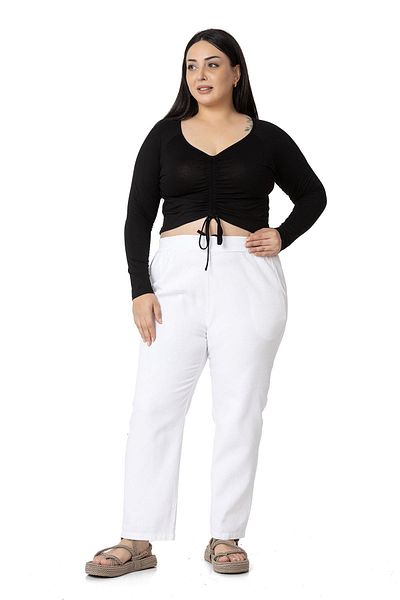 DISENTIS MODEST Plus Size Front Tunnel Gathered Long Sleeve Viscose Black Blouse