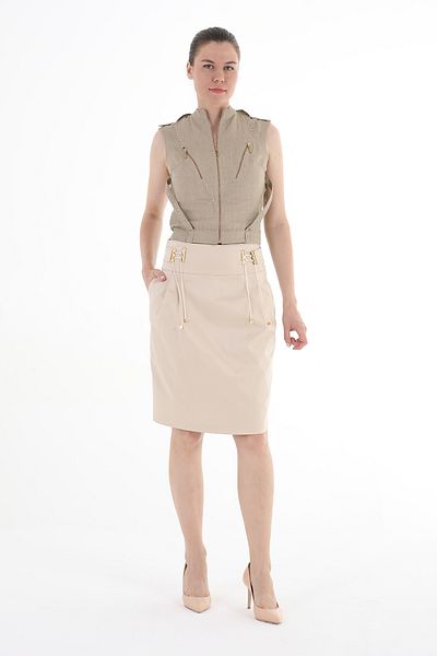 Balizza BLZ-STONE EMBROIDERED STRINGED BELTED PLEATED KNEE BOTTOM SKIRT