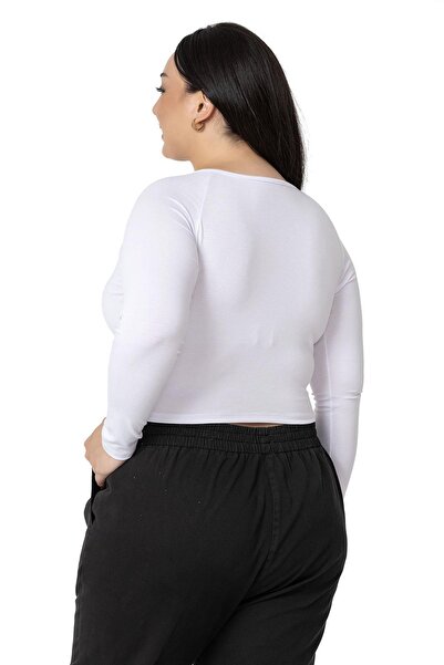 DISENTIS MODEST Μακρυμάνικο μπροστινό τούνελ λευκή μπλούζα από βισκόζη