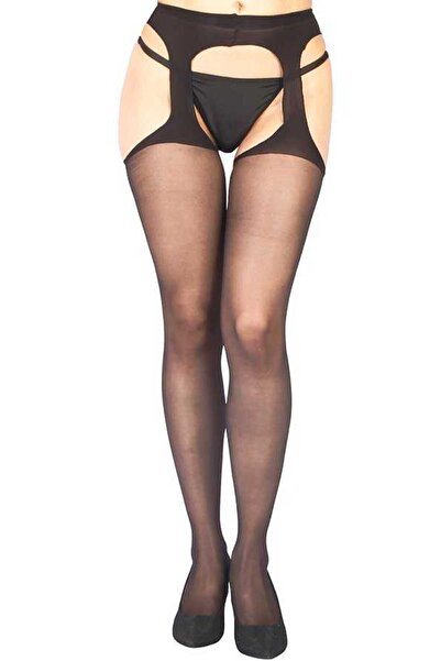 Mlvx Siyah Özel Bölgesi Açık Fantazi Külotlu Çorap 0367 Blsm