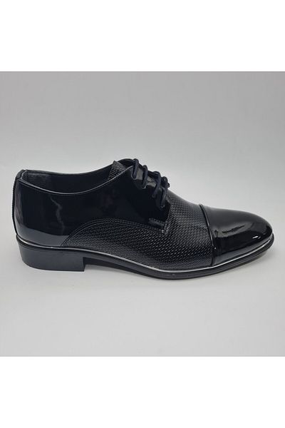 Tamboğa shoes Pantofi din piele neagră din piele lăcuită Jurdan cu imprimeu cu oase de pește Tamboğa N573-1