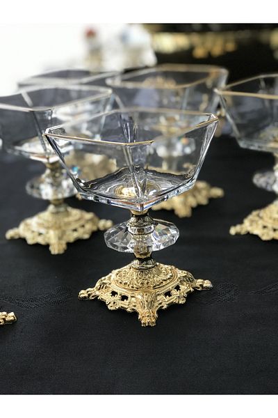 ZEN HOME Avangard Cast Footed 6 Pieces Gilded Square Salad Magnolia Pudding Bowl Presentation Bowl