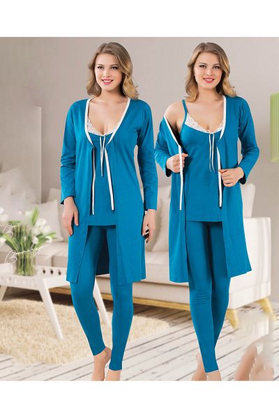 JENİKA Set pijama din 3 piese cu detaliu din dantela pentru femei