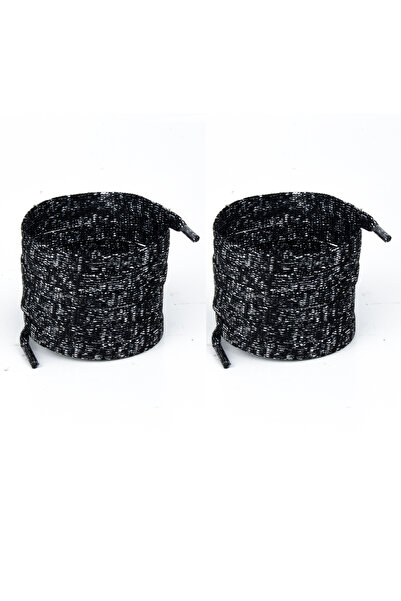 AiryFooT Siyah Gümüş Simli Yassı Bağcık, Bot, Spor, , Günlük Ayakkabı Bağcığı 120 cm