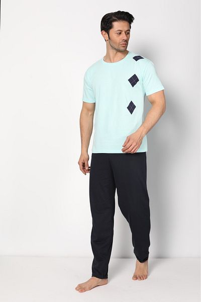 Ayans Pijama Καλοκαιρινό Σετ Ανδρικών Πιτζάμες Χτενό Βαμβακερό (μονό ζέρσεϊ).