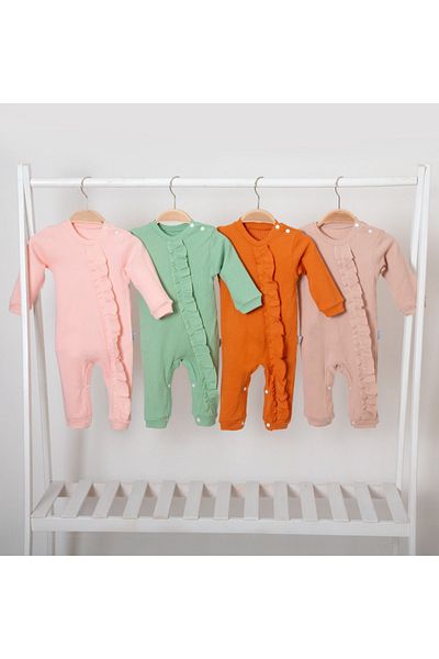 Bubito Cotton Ruffle Detailed Baby Jumpsuit-Beige
