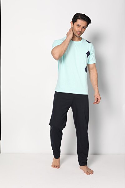 Ayans Pijama Καλοκαιρινό Σετ Ανδρικών Πιτζάμες Χτενό Βαμβακερό (μονό ζέρσεϊ).