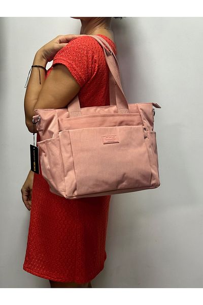 ÇÇS WOMEN'S POWDER COLOR CRINKLE FABRIC WATERPROOF MULTI-GOSE LARGE SIZE SHOULDER BAG CROSSBODY 17284 TOTEBAG