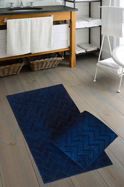 ALANUR طقم مرحاض ويلسوفت متعرج بامبو مكون من قطعتين باللون الأزرق الداكن