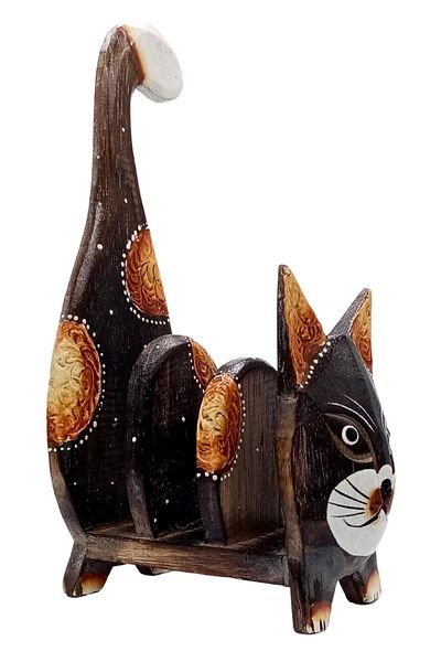 Dünyadan Hediyeler Wooden Cat Card Holder Napkin Holder Bookshelf