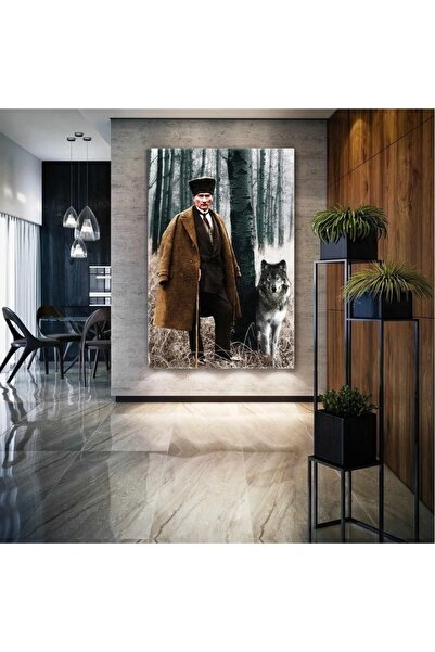CANVASUM Mustafa Kemal Atatürk Ormanda Asil Kurt Kanvas Tablo AR03088