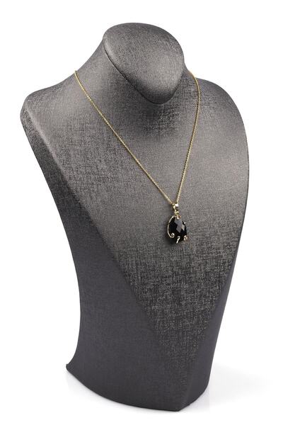 Alibaba Doğaltaş Obsidian Natural Stone Gold Colored Necklace