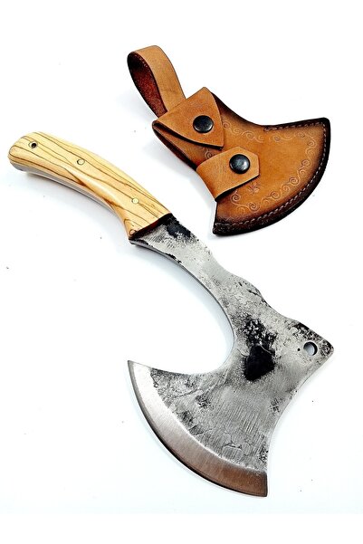 göcen El yapımı Zeytin Saplı Dövme Çelikten Av ve Kamp Bıçağı, Balta