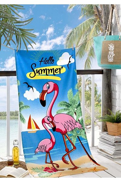Romans 75X150 Flamingo Patterned Beach Towel